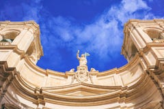 Valletta, Malta, St Johns Cathedral On Blue Sky Background, Under View Stock Photo