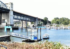 Valse kreekveerboot aan Granville Island, Vancouver, Brits Colombia stock afbeeldingen Valse kreekveerboot aan Granville Island, Vancouver, Brits Colombia stock afbeeldingen