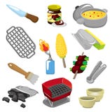 Van de de barbecuepartij van het beeldverhaal het hulpmiddelpictogram vector illustratie Van de de barbecuepartij van het beeldverhaal het hulpmiddelpictogram vector illustratie
