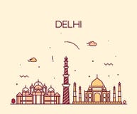Van de de Stadshorizon van Delhi art. van de de illustratielijn het In stock illustratie Van de de Stadshorizon van Delhi art. van de de illustratielijn het In stock illustratie