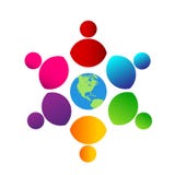 Van de het werk samen unie van het mensenteam werk van de kleurenmensen het kleurrijke samen met bolembleem vector illustratie Van de het werk samen unie van het mensenteam werk van de kleurenmensen het kleurrijke samen met bolembleem vector illustratie