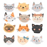 Van de illustratie leuke dierlijke grappige decoratieve karakters van kattenhoofden het vector katachtige binnenlandse in getrokk vector illustratie Van de illustratie leuke dierlijke grappige decoratieve karakters van kattenhoofden het vector katachtige binnenlandse in getrokk vector illustratie