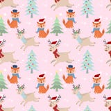Van de Kerstmisherten en vos naadloos patroon vector illustratie Van de Kerstmisherten en vos naadloos patroon vector illustratie