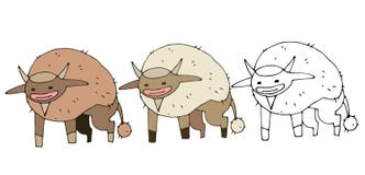 Van de de krabbel trekt de grappige stier van het drukbeeldverhaal gelukkige de kleurenhand vastgesteld monster vector illustratie Van de de krabbel trekt de grappige stier van het drukbeeldverhaal gelukkige de kleurenhand vastgesteld monster vector illustratie