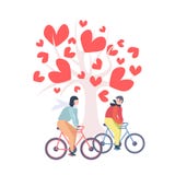Van de de valentijnskaartendag van de paar berijdende fiets gelukkige het conceptenman vrouw het cirkelen fietsen onder liefdeboo vector illustratie Van de de valentijnskaartendag van de paar berijdende fiets gelukkige het conceptenman vrouw het cirkelen fietsen onder liefdeboo vector illustratie