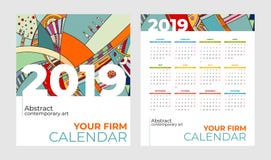 van de de zakkalender van 2019 abstracte eigentijdse de kunst vectorreeks r royalty-vrije illustratie van de de zakkalender van 2019 abstracte eigentijdse de kunst vectorreeks r royalty-vrije illustratie