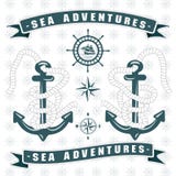 Van het overzeese het embleem Avonturenanker met rond kabel vector illustratie Van het overzeese het embleem Avonturenanker met rond kabel vector illustratie