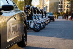 VANCOUVER, BC, CANADA - APR 20, 2019: VPD motorcycles and patrol vehicles at the 420 festival in Vancouver. stock image VANCOUVER, BC, CANADA - APR 20, 2019: VPD motorcycles and patrol vehicles at the 420 festival in Vancouver. stock image