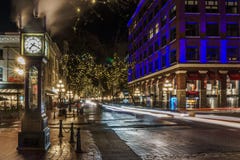 Vancouver, Canada - Januari 14, 2017 Gastown, Waterstraat stock afbeelding Vancouver, Canada - Januari 14, 2017 Gastown, Waterstraat stock afbeelding