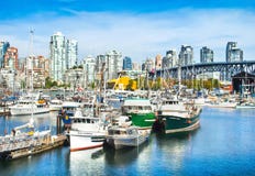 Vancouver skyline with Granville bridge and ships in harbor, BC, Canada royalty free stock photo Vancouver skyline with Granville bridge and ships in harbor, BC, Canada royalty free stock photo