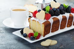 Vanilla pound cake for Valentines day stock photos Vanilla pound cake for Valentines day stock photos