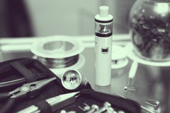 Vape shop with modern vaping device spare parts stock images Vape shop with modern vaping device spare parts stock images