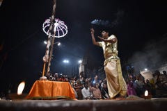 Varanasi, India, November 25, 2017: Ganga aarti ceremony stock image Varanasi, India, November 25, 2017: Ganga aarti ceremony stock image