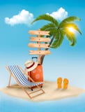 Vare con una palmera, una señal de dirección y una silla de playa. Summ ilustración del vector Vare con una palmera, una señal de dirección y una silla de playa. Summ ilustración del vector