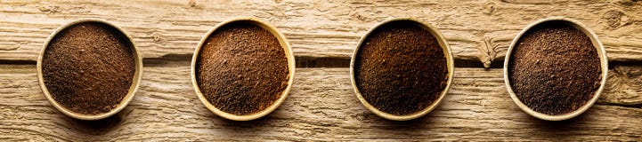 Varieties of freshly ground coffee powder stock photography Varieties of freshly ground coffee powder stock photography