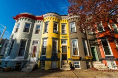 Variety of Colorful Row Homes in Hampden, Baltimore Maryland stock image Variety of Colorful Row Homes in Hampden, Baltimore Maryland stock image