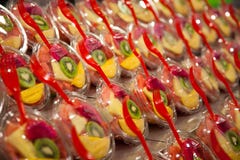 Variety of fruit salad in La Boqueria market stock photography Variety of fruit salad in La Boqueria market stock photography