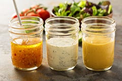 Variety of sauces and salad dressings Royalty Free Stock Images Variety of sauces and salad dressings Royalty Free Stock Images