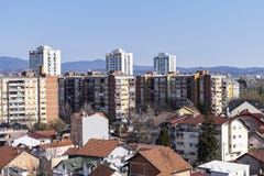 Various building types in the Zagreb city suburbs, from small houses to bigger apartment buildings and flats