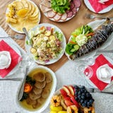 Various food on the table in the restaurant. Traditional Ukrainian cuisine. Mobile photo, flat lay stock photos Various food on the table in the restaurant. Traditional Ukrainian cuisine. Mobile photo, flat lay stock photos