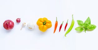 Various Fresh Vegetables And Herbs On White Background Stock Image