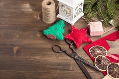 Various Items For Christmas Hand Craft At Right Top Corner Royalty Free Stock Photo Various Items For Christmas Hand Craft At Right Top Corner Royalty Free Stock Photo