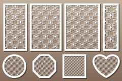 Vastgestelde decoratieve kunstelementen voor laserknipsel Geometrisch ornamen stock illustratie Vastgestelde decoratieve kunstelementen voor laserknipsel Geometrisch ornamen stock illustratie