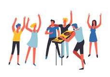 Vaya de fiesta a la gente que escucha la música de DJ y el vector aislado de baile stock de ilustración Vaya de fiesta a la gente que escucha la música de DJ y el vector aislado de baile stock de ilustración