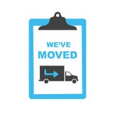 We`ve Moved Sign w Text Typography & icon to convey moving. We`ve Moved Sign with Text Typography and icon to convey moving We`ve Moved Sign w Text Typography & icon to convey moving. We`ve Moved Sign with Text Typography and icon to convey moving