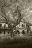 Vecchio bianco abbandonato spaventoso del nero del palazzo di Halloween fotografie stock Vecchio bianco abbandonato spaventoso del nero del palazzo di Halloween fotografie stock