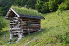 Vecchio piccolo granaio di legno alle alpi austriache fotografie stock Vecchio piccolo granaio di legno alle alpi austriache fotografie stock