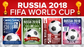 Vecteur 2018 réglé d'affiche de coupe du monde de la FIFA Championnat Russie 2018 Conception pour la promotion de barre de sport Photo libre de droits Vecteur 2018 réglé d'affiche de coupe du monde de la FIFA Championnat Russie 2018 Conception pour la promotion de barre de sport Photo libre de droits