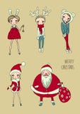 Vecteur réglé par filles drôles de Noël illustration de vecteur Vecteur réglé par filles drôles de Noël illustration de vecteur