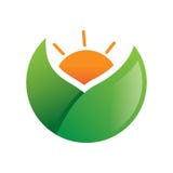 Vecteur vert de logo de Sun de feuille illustration stock Vecteur vert de logo de Sun de feuille illustration stock