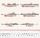 Vector abstract city skylines of Singapore, Kuala Lumpur, Shanghai, Hong Kong, Tokyo and Seoul vector illustration Vector abstract city skylines of Singapore, Kuala Lumpur, Shanghai, Hong Kong, Tokyo and Seoul vector illustration
