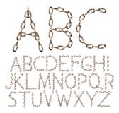 Vector alphabet letters made from brown realistic chain, isolated on white stock illustration Vector alphabet letters made from brown realistic chain, isolated on white stock illustration