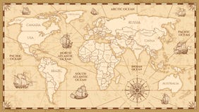 Vector antique world map with countries boundaries