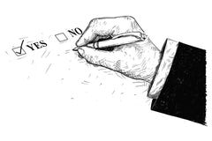 Vector Artistic Drawing Illustration of Yes and No Questionnaire Form and Hand Holding Ballpoint Pen Royalty Free Stock Photos Vector Artistic Drawing Illustration of Yes and No Questionnaire Form and Hand Holding Ballpoint Pen Royalty Free Stock Photos