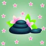 Vector background with green leaves, spa stones and tropical flowers. vector illustration Vector background with green leaves, spa stones and tropical flowers. vector illustration