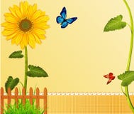 Vector background with yellow sunflowers, fence, royalty free illustration Vector background with yellow sunflowers, fence, royalty free illustration
