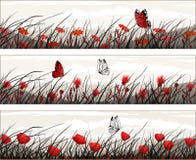 Vector banners with wild flowers and butterflies