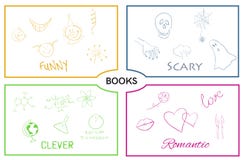 Vector book categories. Book genres. Royalty Free Stock Photos Vector book categories. Book genres. Royalty Free Stock Photos
