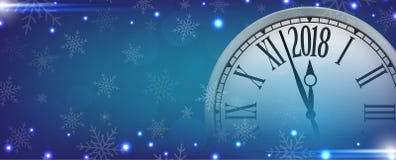Vector 2018 buoni anni con il retro orologio sui fiocchi di neve blu b illustrazione vettoriale Vector 2018 buoni anni con il retro orologio sui fiocchi di neve blu b illustrazione vettoriale