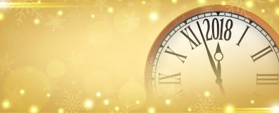 Vector 2018 buoni anni con il retro orologio sui fiocchi di neve dell'oro illustrazione di stock Vector 2018 buoni anni con il retro orologio sui fiocchi di neve dell'oro illustrazione di stock