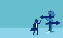 Vector of a businessman looking at many arrows pointing in different directions. stock illustration Vector of a businessman looking at many arrows pointing in different directions. stock illustration