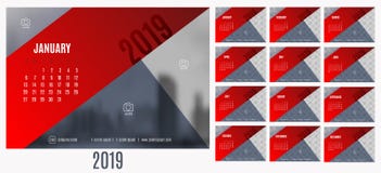 Vector of Calendar New year 2019 with 12 month calendar with mod royalty free illustration Vector of Calendar New year 2019 with 12 month calendar with mod royalty free illustration