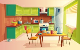 Vector cartoon illustration of kitchen interior