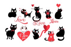Vector Cats In Love And Love Lettering Stock Images