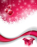 Vector Christmas Design With Magic Gift Box And Red Glass Ball On Snowflakes Background. Royalty Free Stock Image