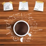 Vector Coffee Cup And Business Strategy On Wooden Royalty Free Stock Photo